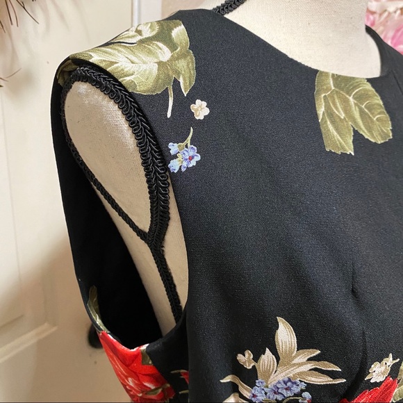 Taiga Paris Black Floral Print Vintage SheathDress - Picture 6 of 16